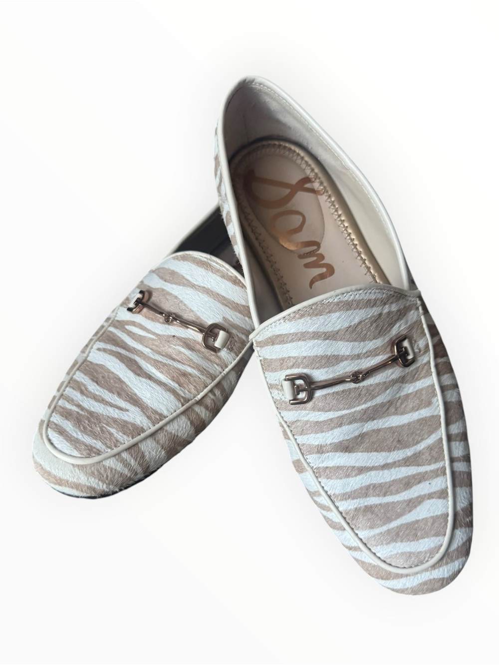 Sam Edelman Zebra-Print Slip-On Loafers - Beige & White Size 9